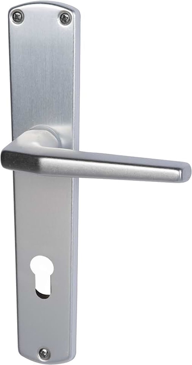 Aluminium Phil-LS langplaatgarnituur voor woningingangdeuren in zilver geanodiseerd PZ 72 MM deurklink deurbeslag nieuw, roestvrij staal, voor badkamerdeuren