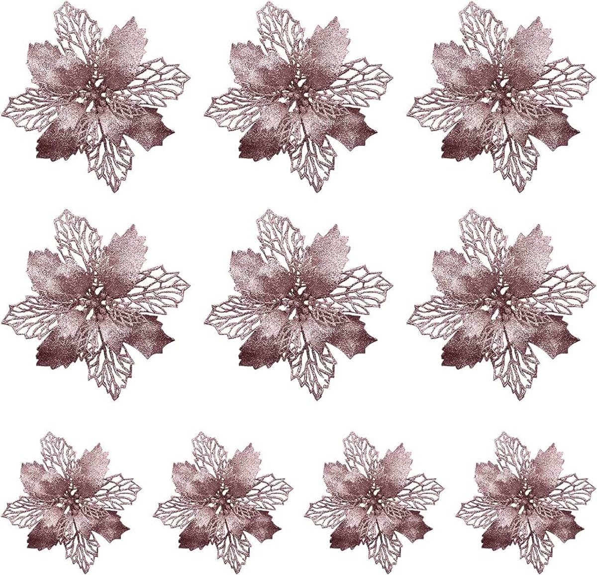 10 stuks rosé goud glitter kerstster bloemen, kunstkerstbloemen plectrums met clip, glitter kerstboom kerstster decoraties voor kerstfeest krans
