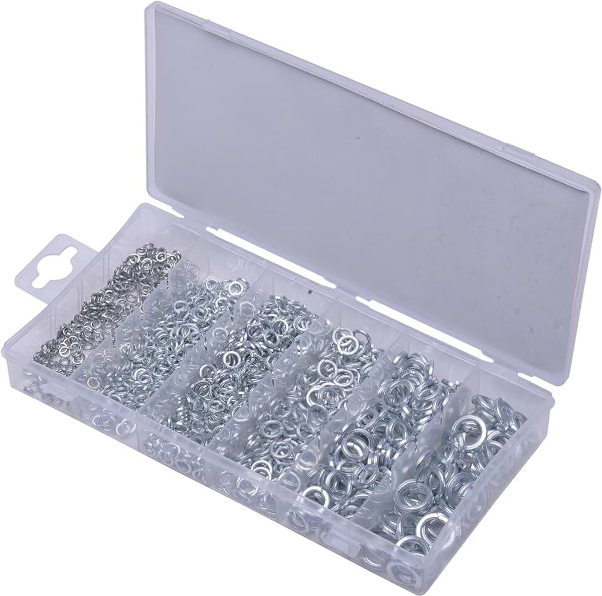 Stahl S8053 Veerring Assortiment, 1200-delige Set Borgringen | Verzinkte veerringen in de maten M3 tot M12, gesorteerd in een praktische kunststof opbergdoos voor werkplaatsgebruik