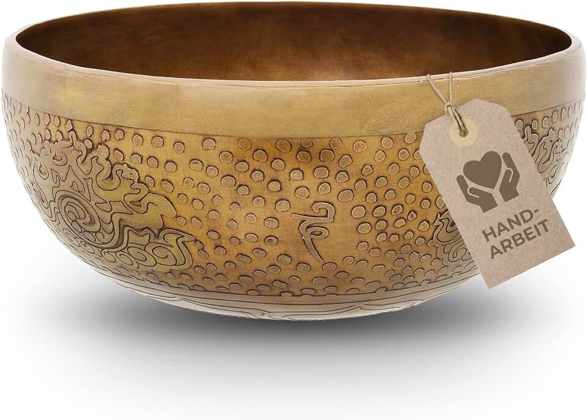 Klankschaal bloem van het leven voor yoga, meditatie en ontspanning, Ø 20 cm, 1.100 gram, antiek oppervlak, traditioneel handwerk in professionele kwaliteit