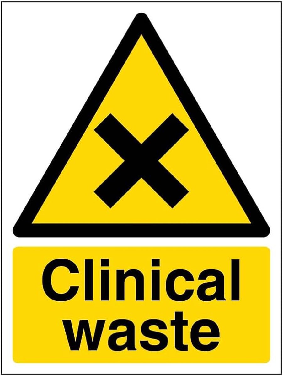 Signs 6A024AN-R "Klinisch afval" waarschuwingsmateriaal en chemisch teken, 1 mm rigide kunststof, portret, 150 mm x 200 mm, zwart/geel
