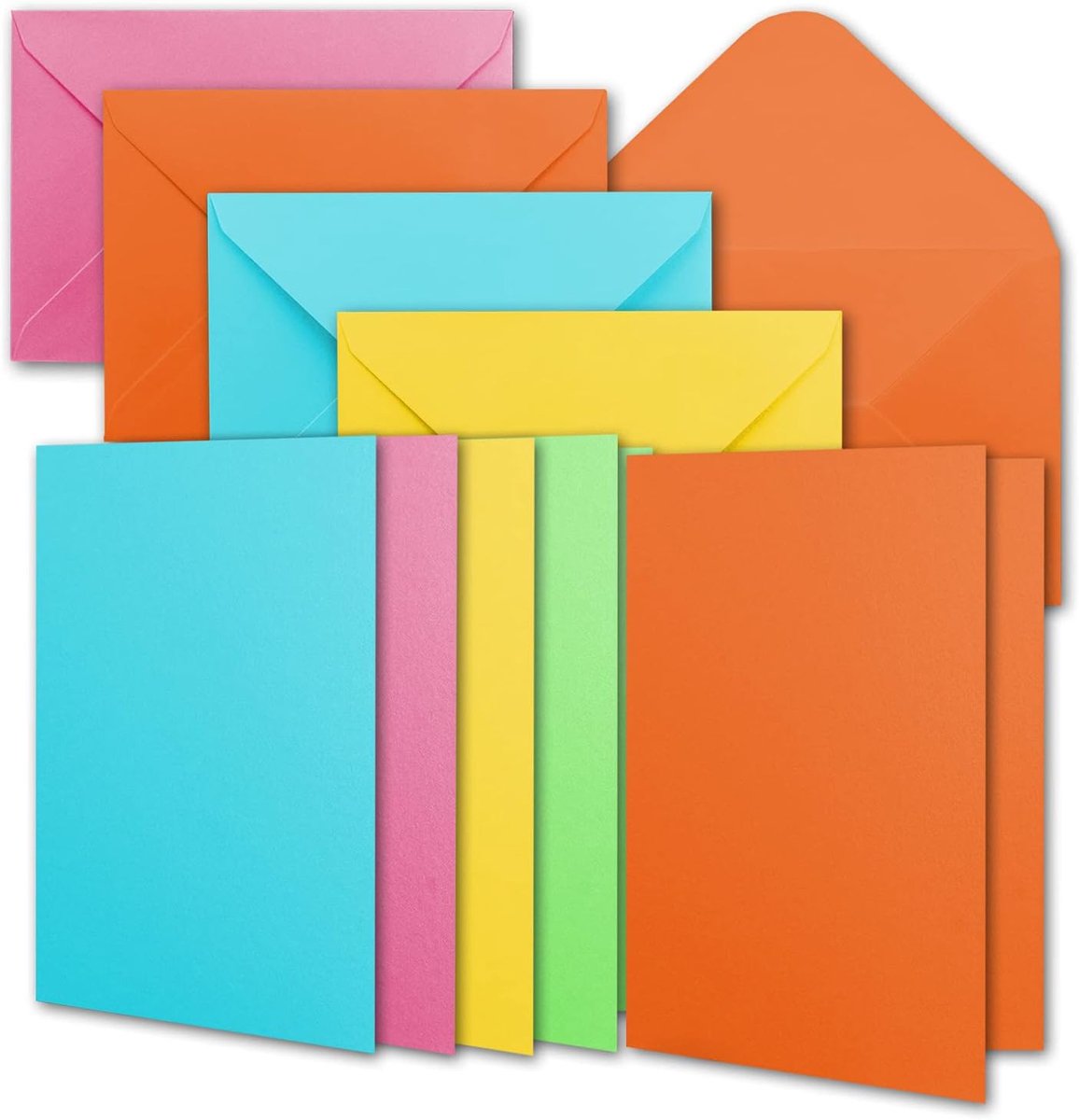 25 kleurrijke vouwkaarten DIN A6 met envelop - DIN A6 wenskaartenpakket om zelf vorm te geven in een set - 10,5 x 14,8 cm