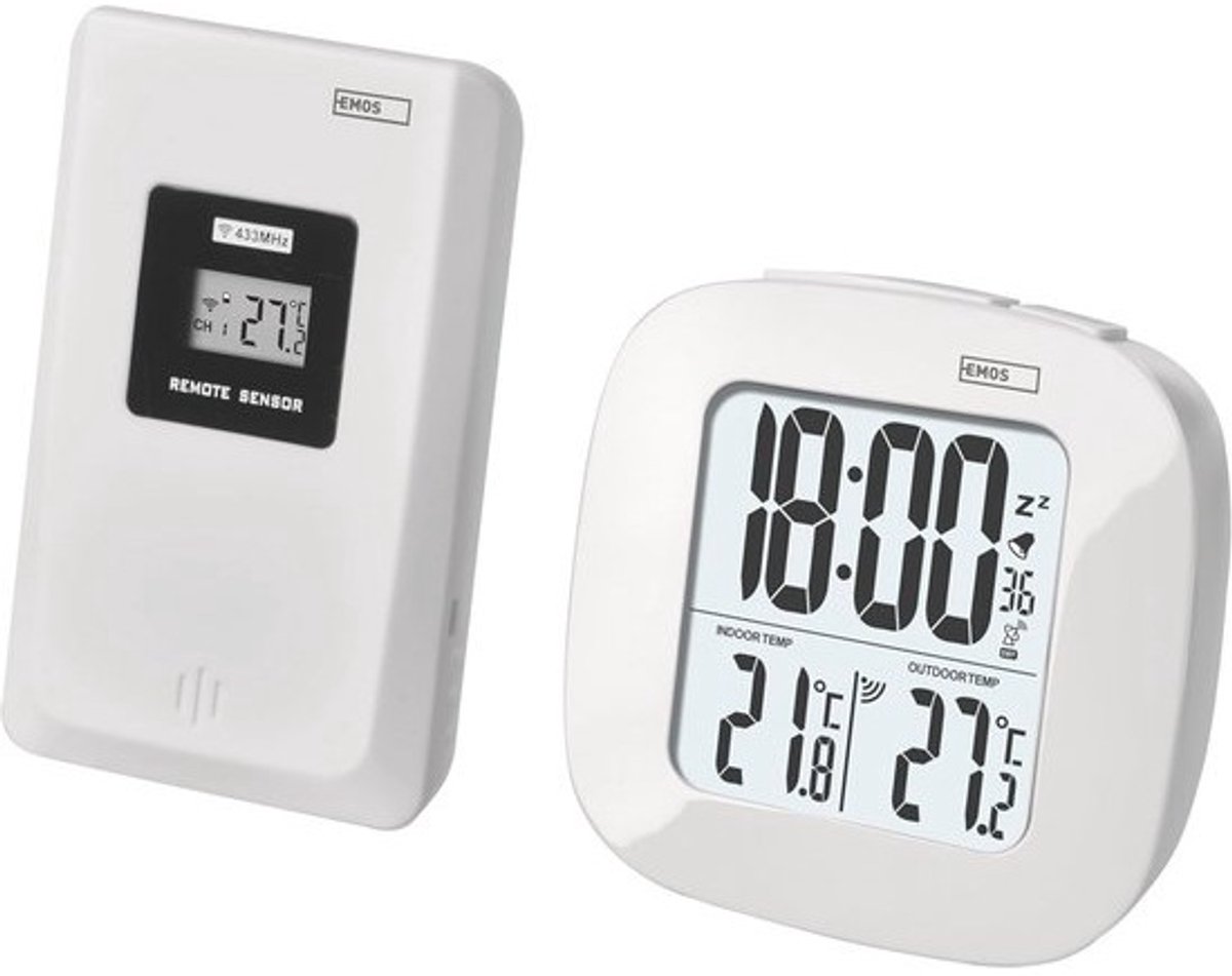Digitale thermometer met buitensensor en radioklok - Binnen- en buitenthermometer met wekker