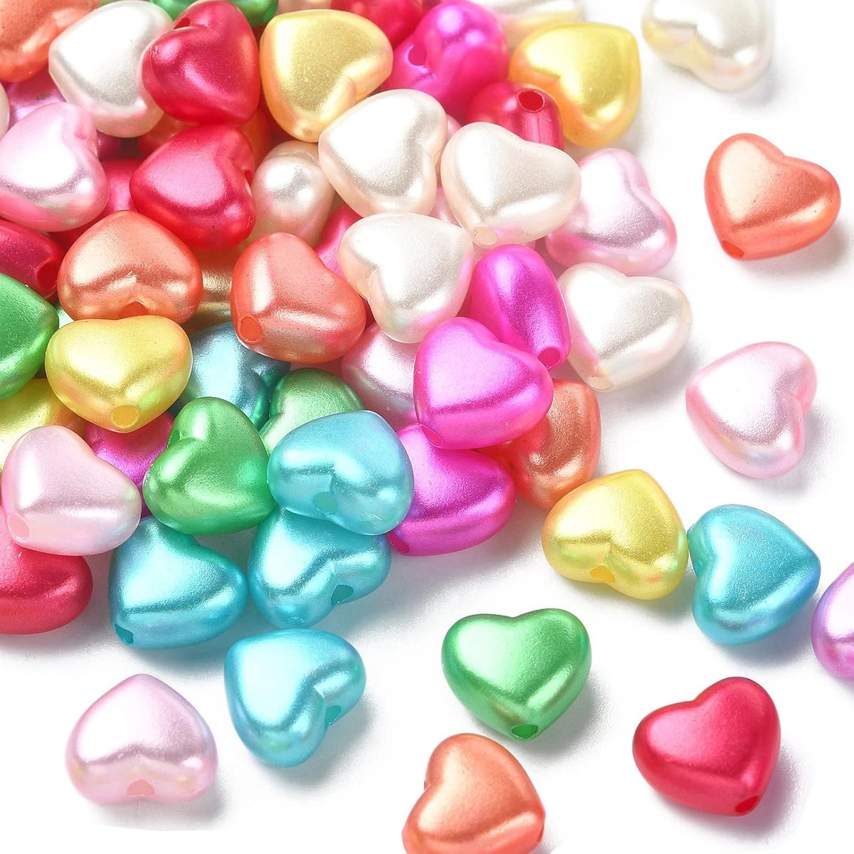 200Pcs Willekeurige Kleur Hartvorm Kralen Imitatie Parel Kralen Acryl Zoete Hart Spacer Kralen Voor Diy Armband Ketting Sieraden Maken