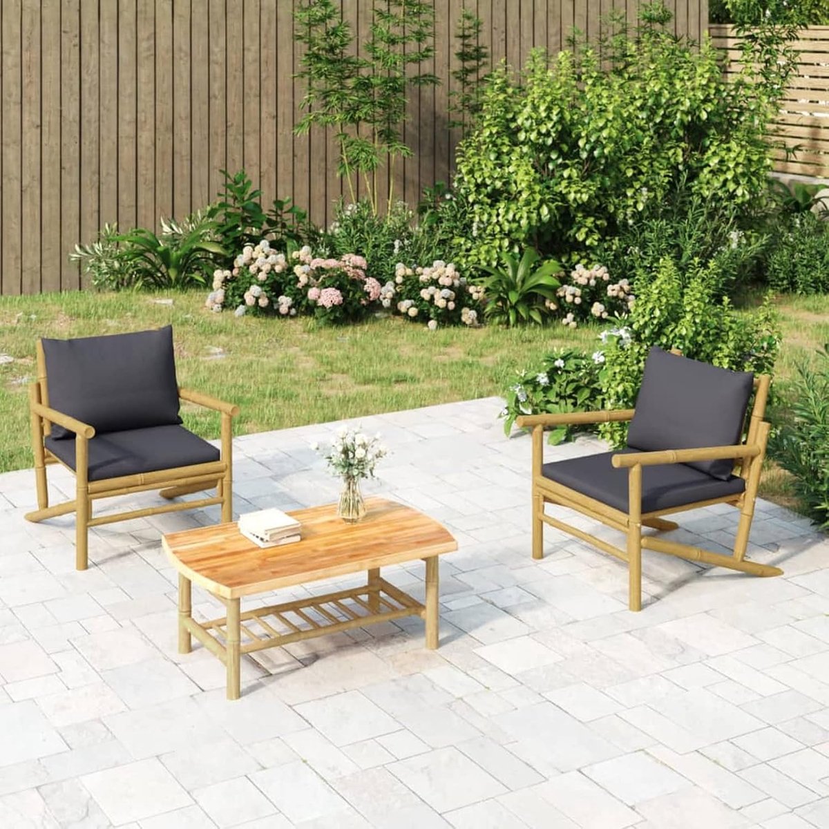 Tuintafel van bamboe, tuin-salontafel, outdoortafel, terrastafel, 90 x 55 x 37 cm, tuinmeubelset van bamboe