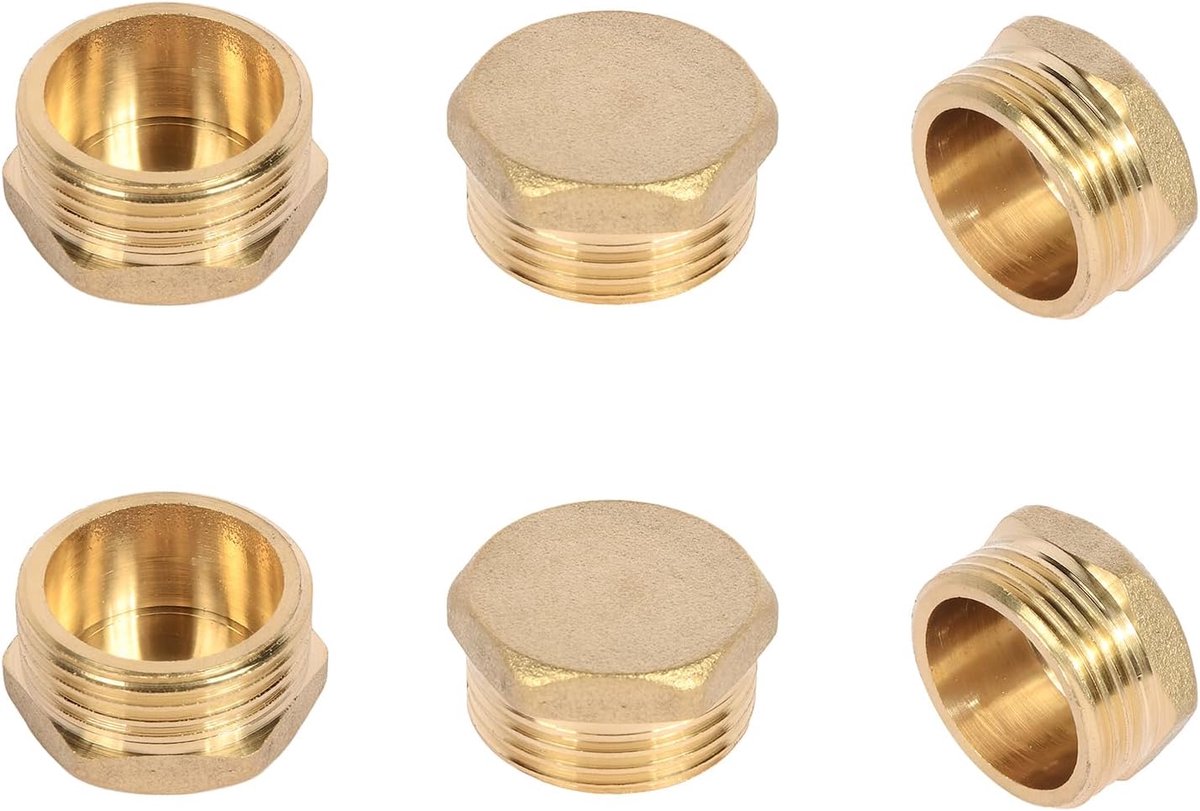 6 stuks 3/4 inch messing stoppen buitendraad, messing blinde stop AG, eindstop van schroefdraadfitting, messing fittingen, geschikt voor verwarming, drinkwaterinstallatie