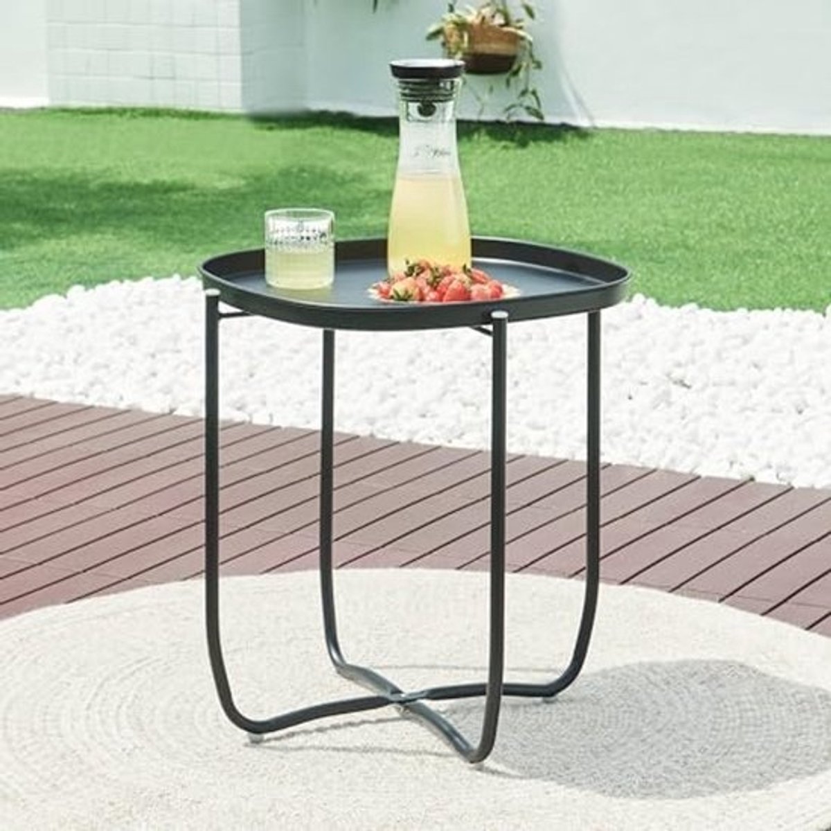 Bijzettafel buiten met dienblad - moderne balkontafel 53x46x46 cm zwart metaal