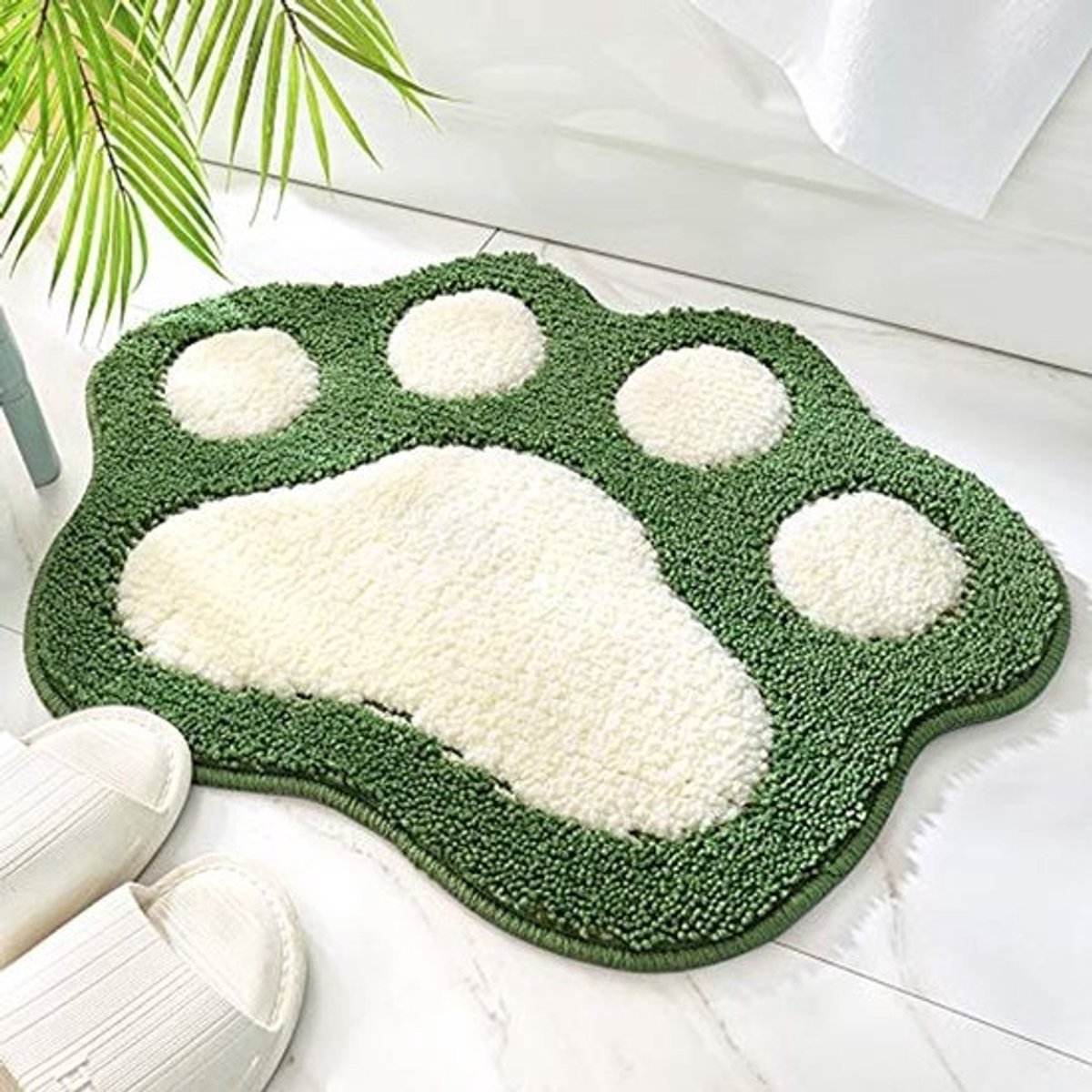 Antislip Badmat in Kattenpootvorm - 45x60cm - Super Absorberend en Zacht - Machinewasbaar - Groene Badkamer