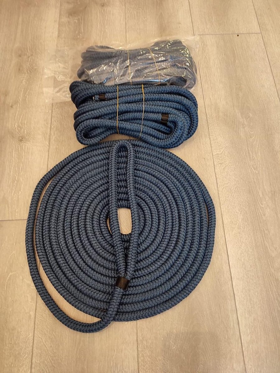 3 x 16 mm voorgesplitste polyester gevlochten docklines, meertouwen, blauw 1 x 10 meter (blauw)