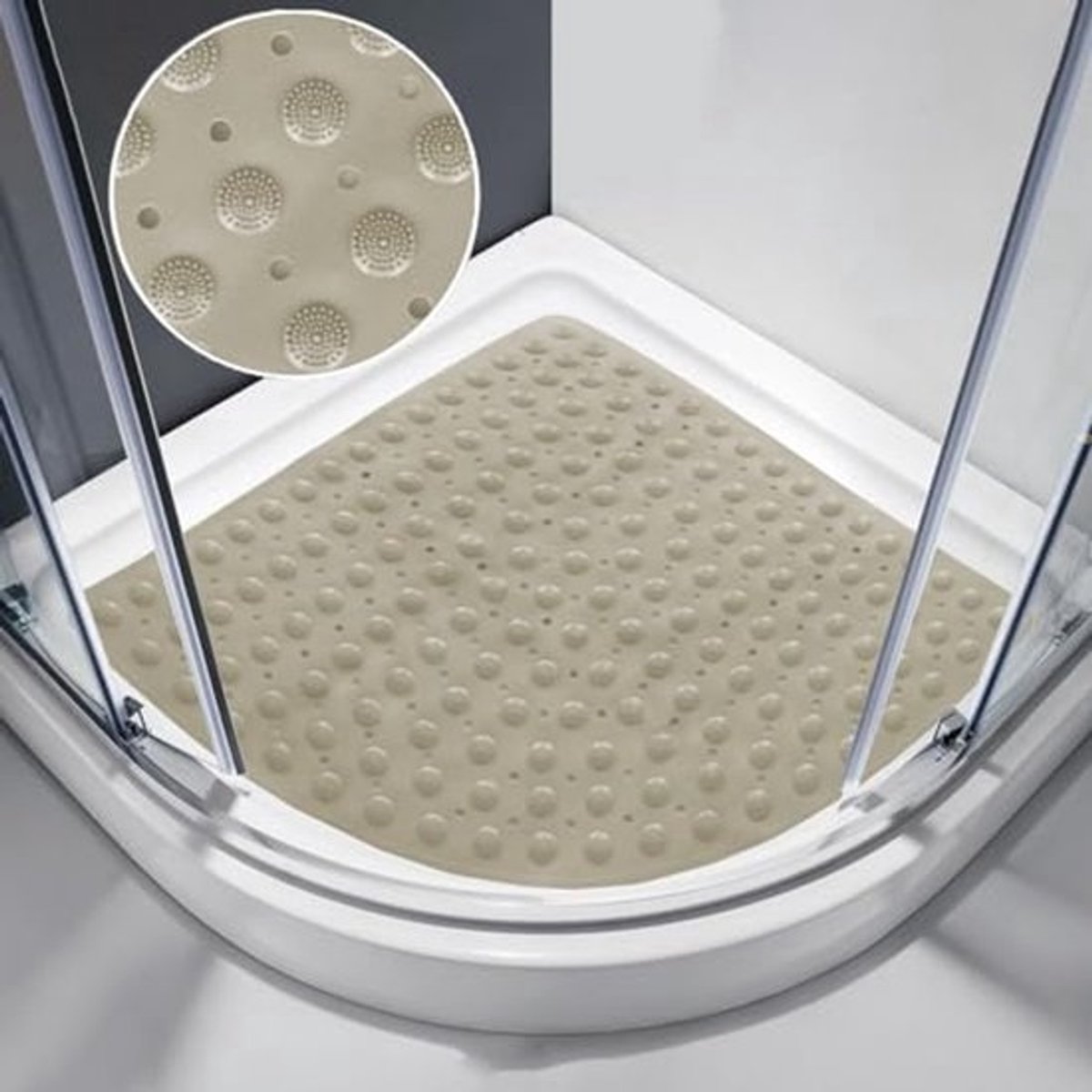 Antislip Hoekdouchemat 70x70 cm - Vierkante Badmat met Zuignappen en Afvoergaten - Machinewasbare Massagemat