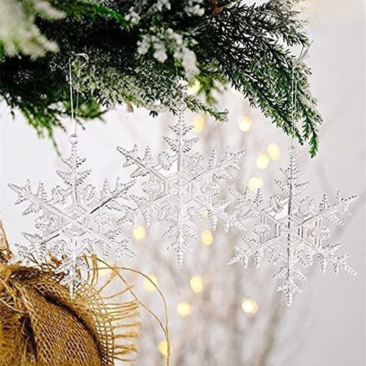 Kunstkerstboom Kerstboom opknoping transparante engel decoratie for thuis kerstfeest bruiloft ornament plastic hangers kinderen geschenken 4pcs / pack (Color : 05-Snowflake-6PCS)