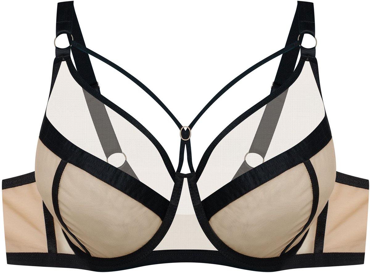 ESOTIQ Glam - Zachte beha - Zwart-beige - Transparante mesh - Met beugel Beige;Zwart