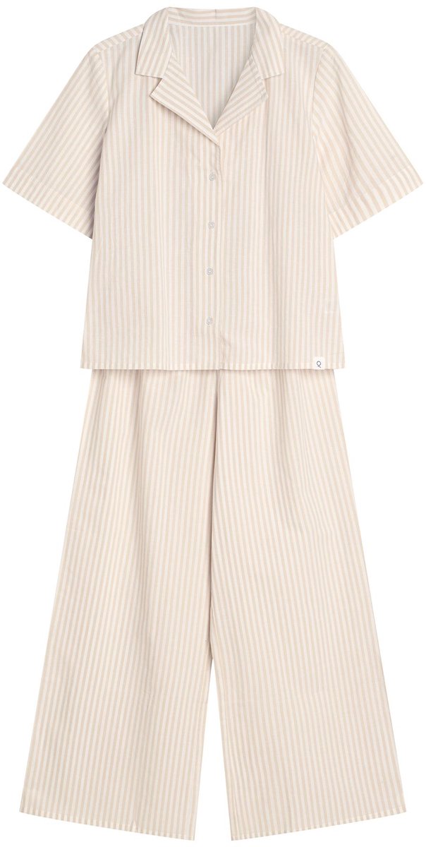 ESOTIQ Rossini - Damespyjama - Zandbeige - Gestreept - Katoen Wit;Beige