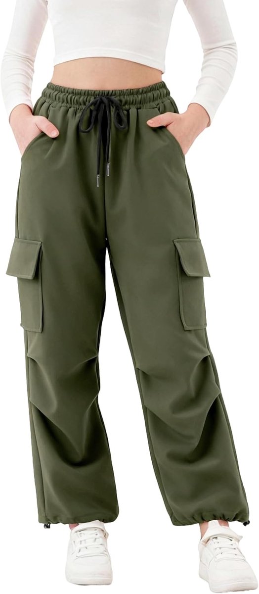 Trainingsbroek voor meisjes, elastische taille, actieve joggingbroek, uniseks, kinderen, trainingsbroek met cargozakken