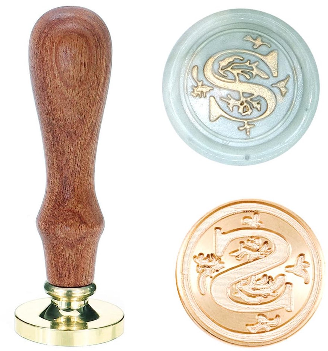 Zegelstempel met letters, S, 25 mm, vintage wax-zegelstempelset met houten handvat voor geschenken, verpakking, wenskaarten, uitnodigingen, doe-het-zelf (letter S)