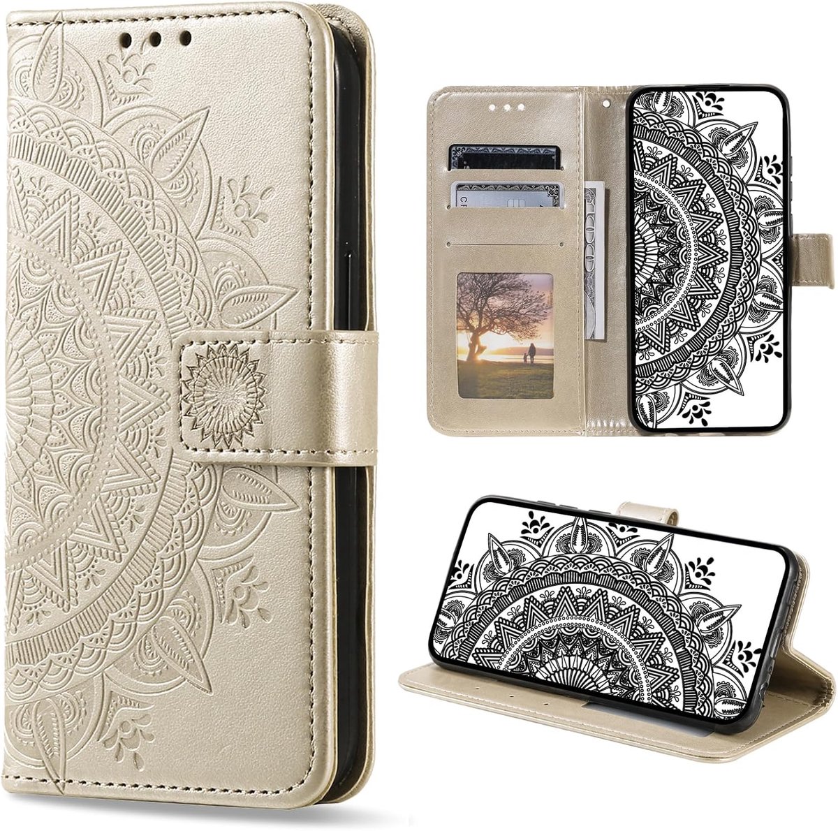 Hoesje voor iPhone 12 Mini, Telefoonhoesjes met Pasjeshouder, schokbestendig Telefoon Portemonnee Case beschermhoes voor iPhone 12 Mini (Goud)