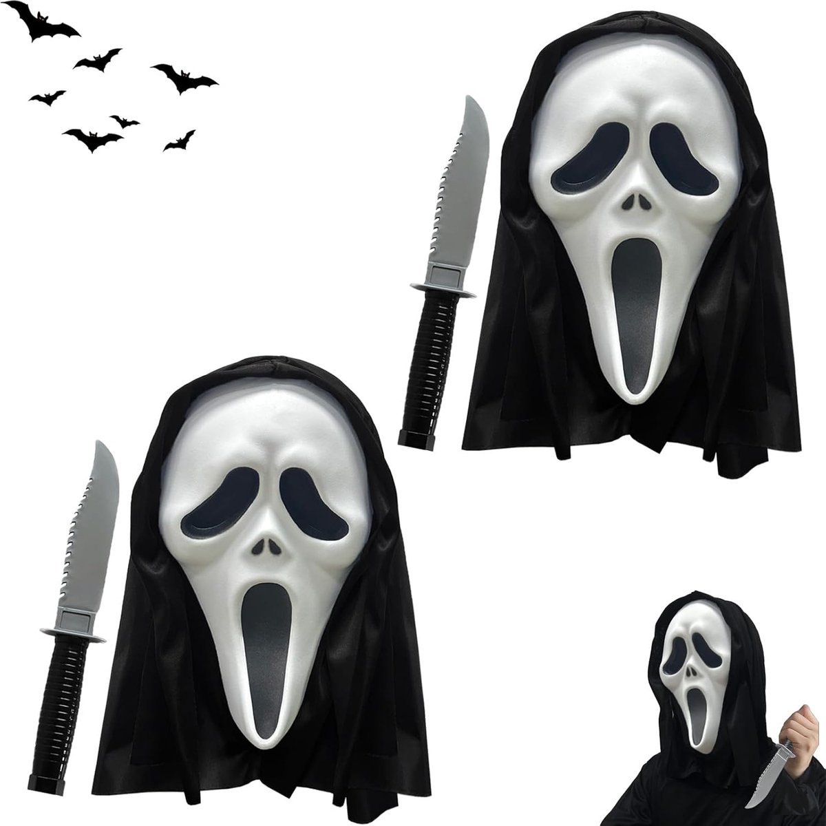 Masker met 1 vals mes, Halloween ghostface mes, horrorfilm mes, geesten scream