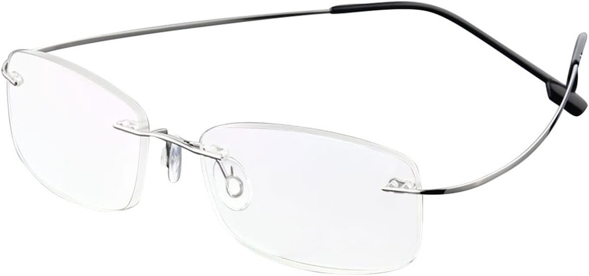Leesbril, titanium, voor dames en heren, ultralicht, klein, randloos, metalen leeshulp, modieuze comfortabele rechthoekige leesbril