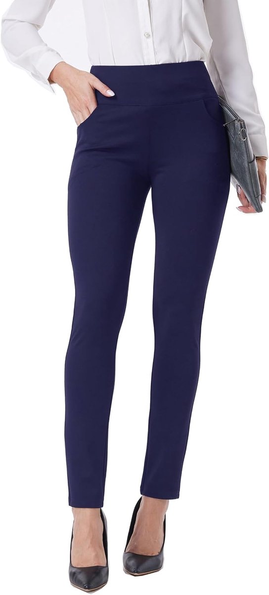 Dames werkbroek comfortabele stretch skinny been elastische hoge taille pull on business casual jurk broek
