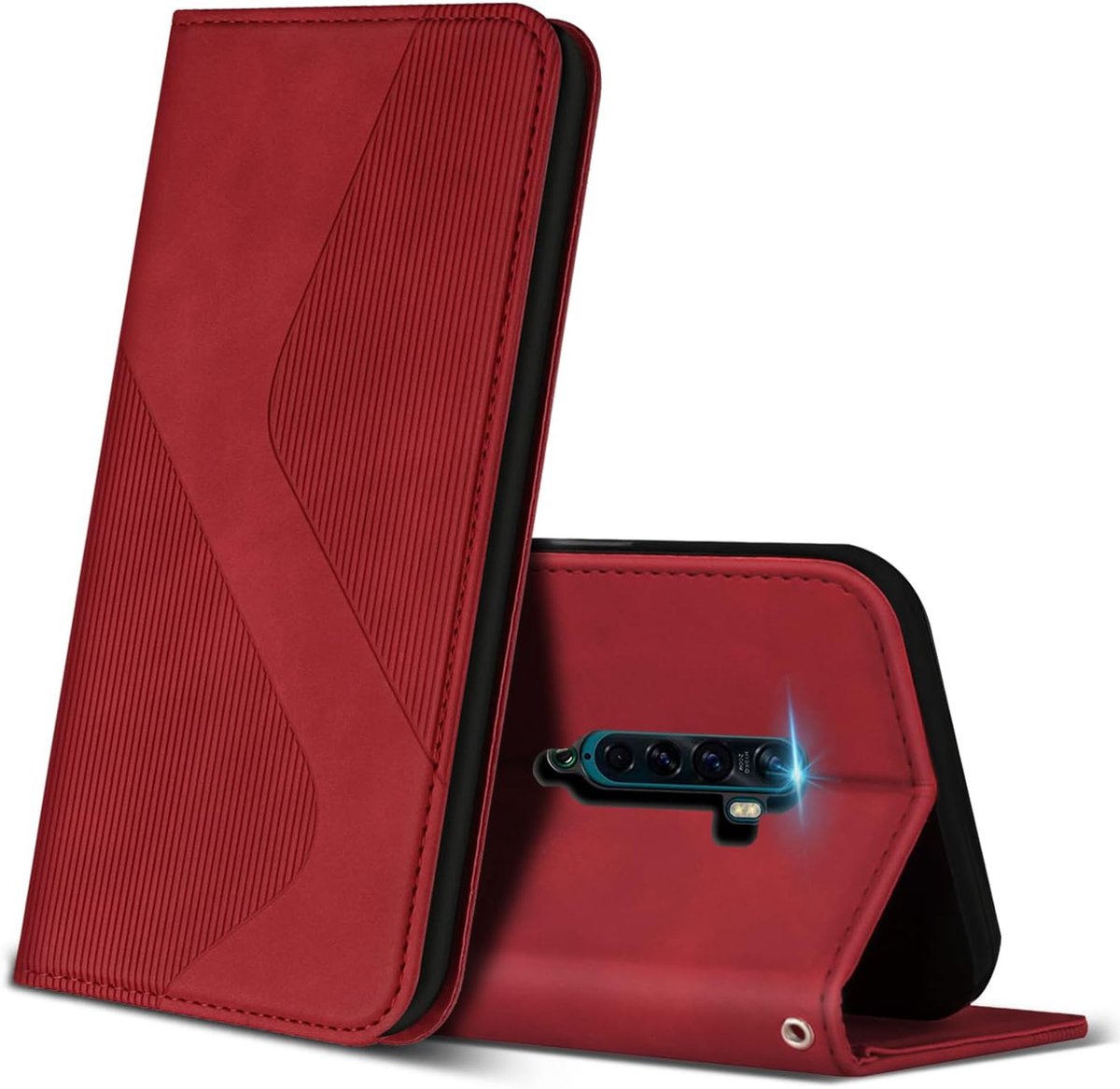 Hoesje voor Oppo Reno2 / Oppo Reno 2, PU Kunstleer Bookcase Telefoonhoesjes met [Kaartsleuven] [Stand], Flip Case Beschermhoesje voor Oppo Reno2 / Reno 2 (Rood)