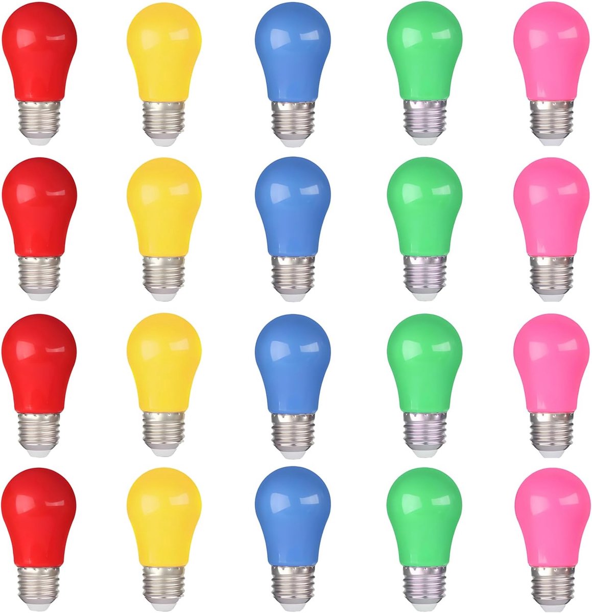 Ledlampen, 3 W, E27-verlichtingsgloeilampen, 220 V AC ledlampen, peervorm voor buiten en binnen, feestdecoratie, gemengde kleuren: rood, geel, blauw, groen, roze