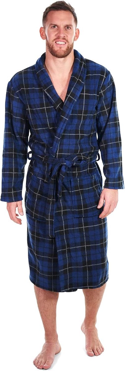 Badjas Van Fleece in Schotse Ruit, Blauw
