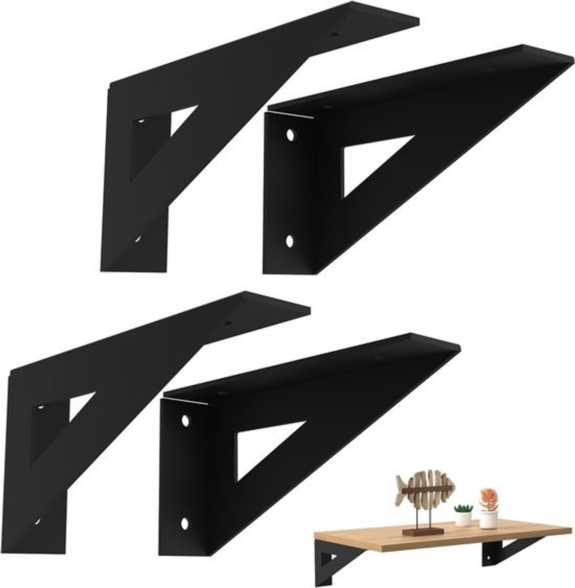 Steun voor planken, 15 cm, zwart, 4 stuks, standaard, 90 graden, driehoekige structuur, perfect voor elk interieur en meubels