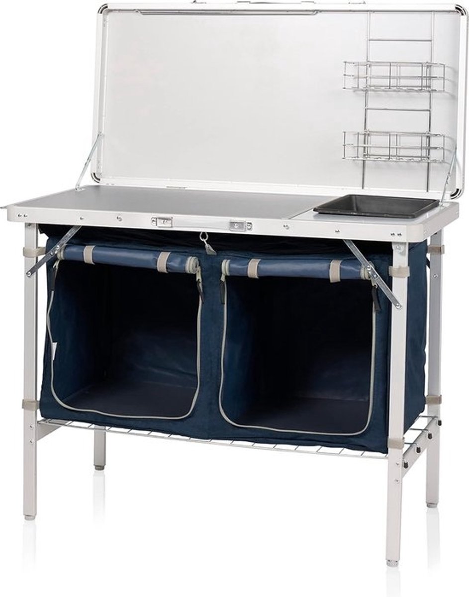 Camping Keuken Salamanca KI-0412 - Opklapbaar - met gootsteen - 2 planken - 4 verstelbare poten - met opbergtas - Blauw