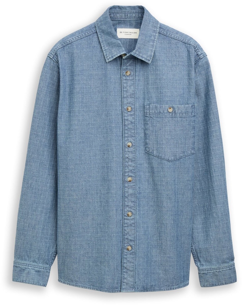 Tom Tailor - Comfort Fit spijkerblouse - Maat S - mid blue denim check