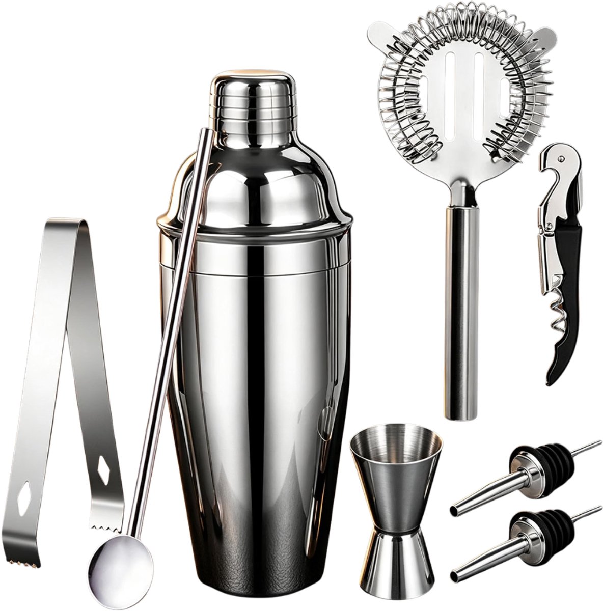 Verte - Cocktail Shaker Set - 750 Ml Cocktailshaker-Set Voor Barmannen - Professionele Roestvrijstalen Cocktailset - Barbenodigdheden - Cocktailshaker-Set Voor Thuisbar - Feest - Bruiloft - Viering - 8 Stuks