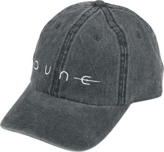 Grijze pet met de witte letters "DUNE" en een trident op de voorkant.