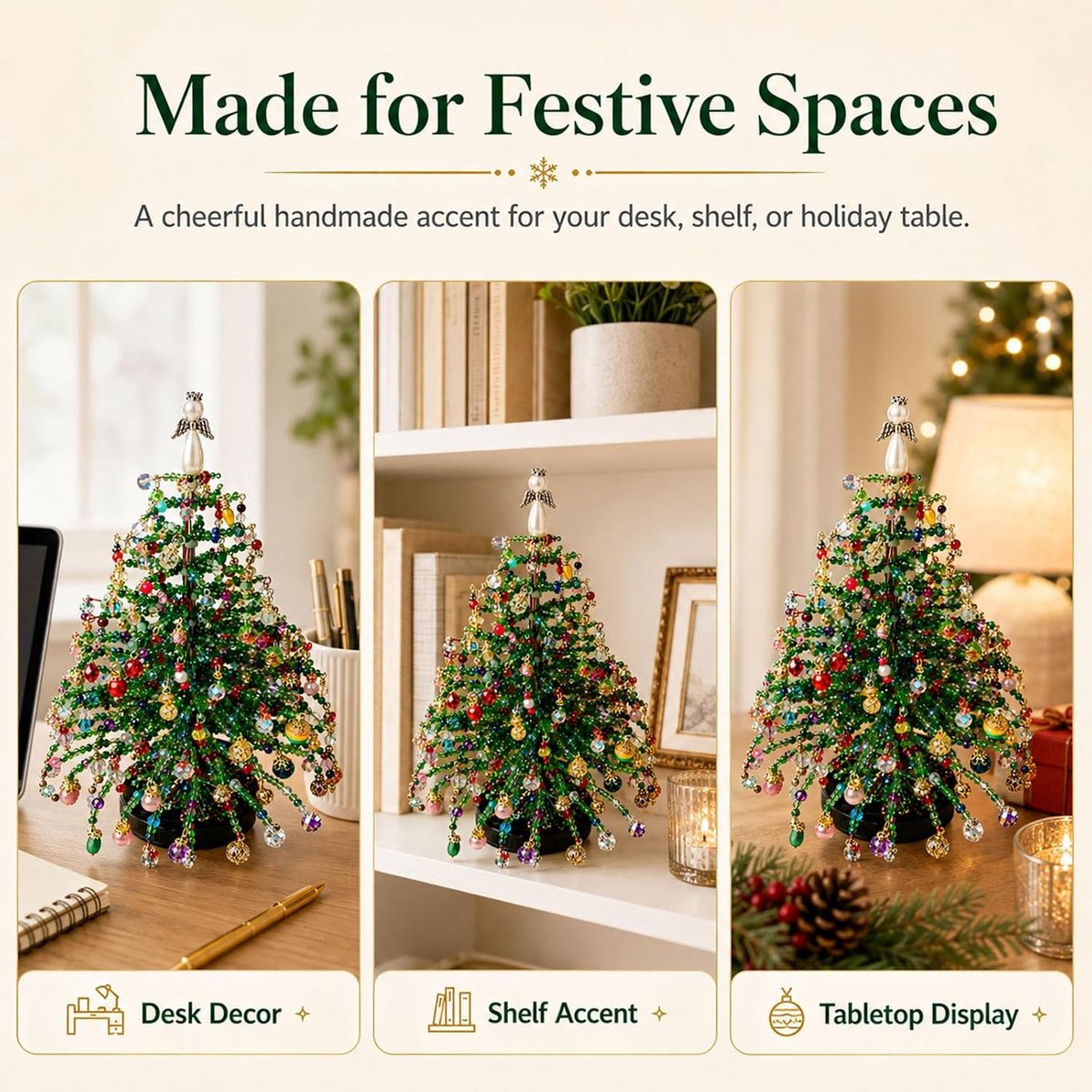 kerstboom decoratieset - Met lampjes - Glas materiaal - Handgemaakte DIY kralen kerstboom - Feestornament - Geschikt voor creatieve kerstversiering en interieurdecoratie binnenshuis – foto 3