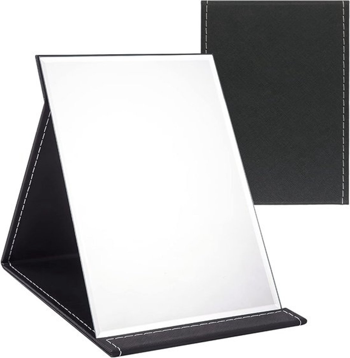 Inklapbare Tafelspiegel met Meervoudige Standhoek en PU-Leren Omhulsel - Draagbare Super HD Make-Up Spiegel