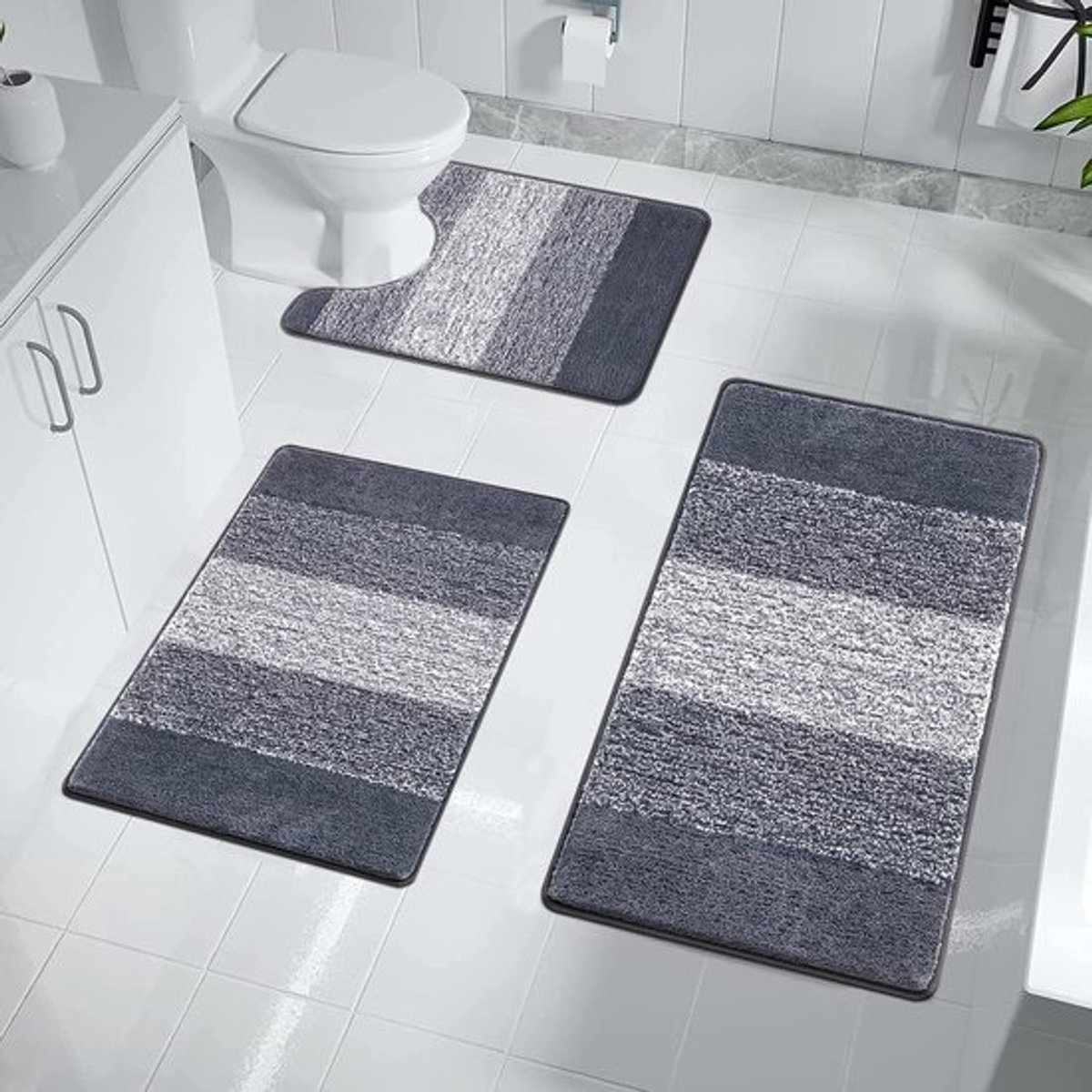 3-delige antislip badkamermatset - wasbare en waterabsorberende tapijten voor douche en toilet