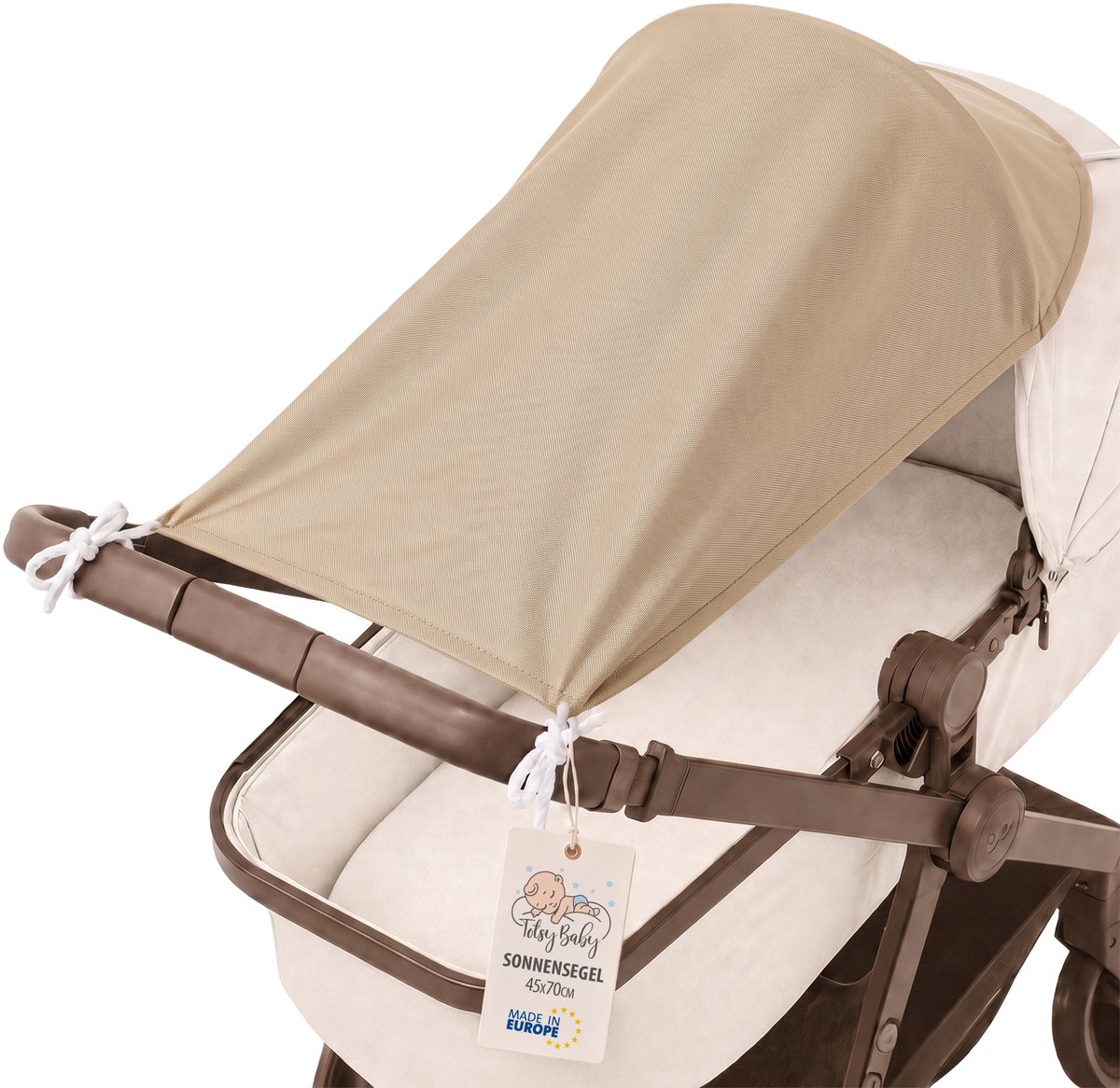 Zonbescherming Kinderwagen 70 x 45 cm UV Zonwering Baby Schaduwdoek voor Buggy Sportwagen Wandelwagen tegen Zon Wind en Regen Opvouwbaar Beige