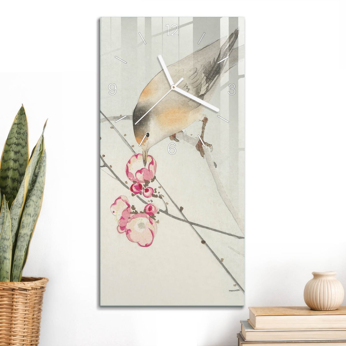 ArtPrintCave Grijs Glazen Klok - 30x60 cm - Rechthoekige Wandklok - Vogeltak Wandklok Keuken - Dieren Unieke Klok - Witte Klokwijzers