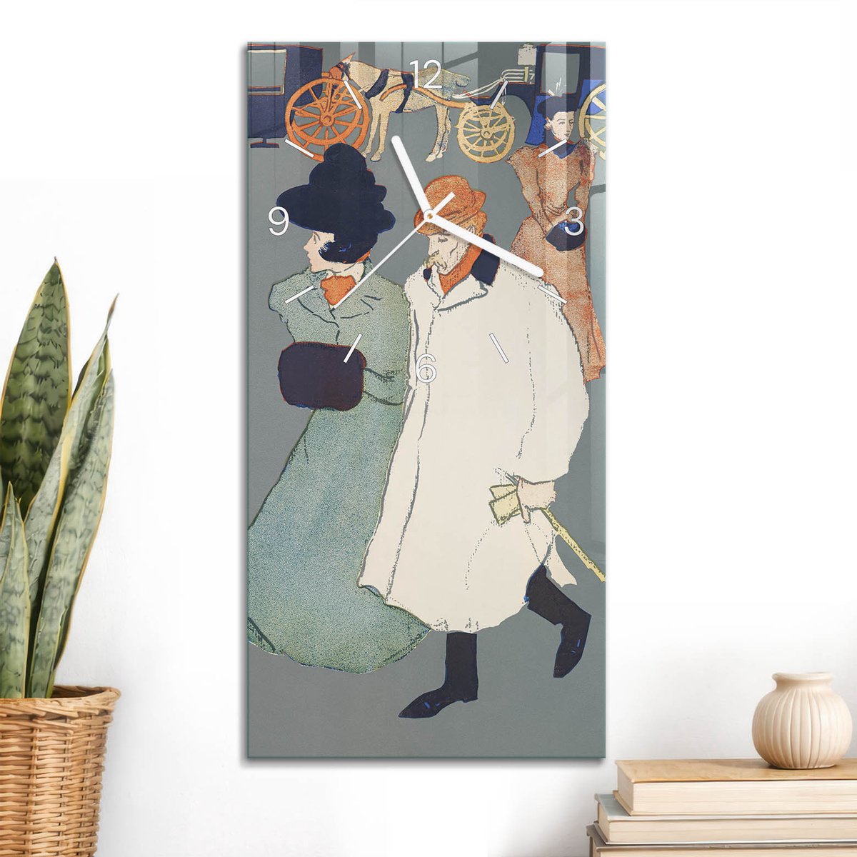 ArtPrintCave Grijs Glazen Klok - 30x60 cm - Rechthoekige Wandklok - Stedelijke Chic Stille Wandklok - Mensen Wandklok Keuken - Witte Klokwijzers