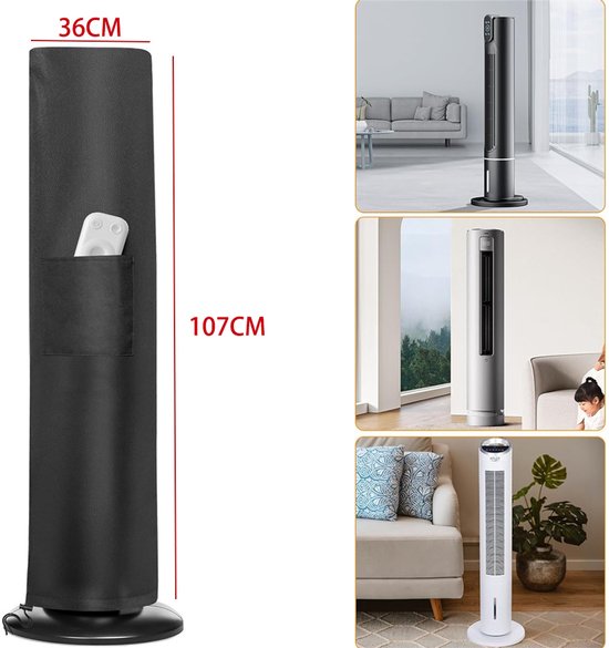Staande Ventilator Stofkap - Torenventilator Stofkap - Oxford Stof - Universeel - 36 × 107 cm - grijs - Stofdichte Beschermhoes voor Staande Ventilator - Volledige Dekking — afbeelding 2