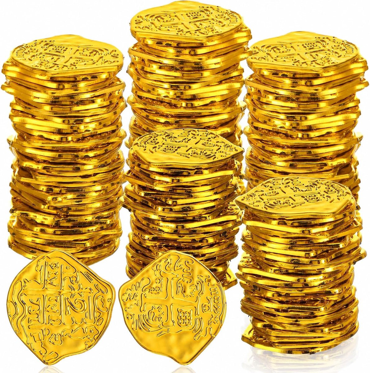 Munten piratenschat, 100 stuks, speelgeld munten van kunststof, piratenspeelmunten voor schatzoeken, piratenfeestdecoratie, zeeroven, kinderverjaardag, cadeautje