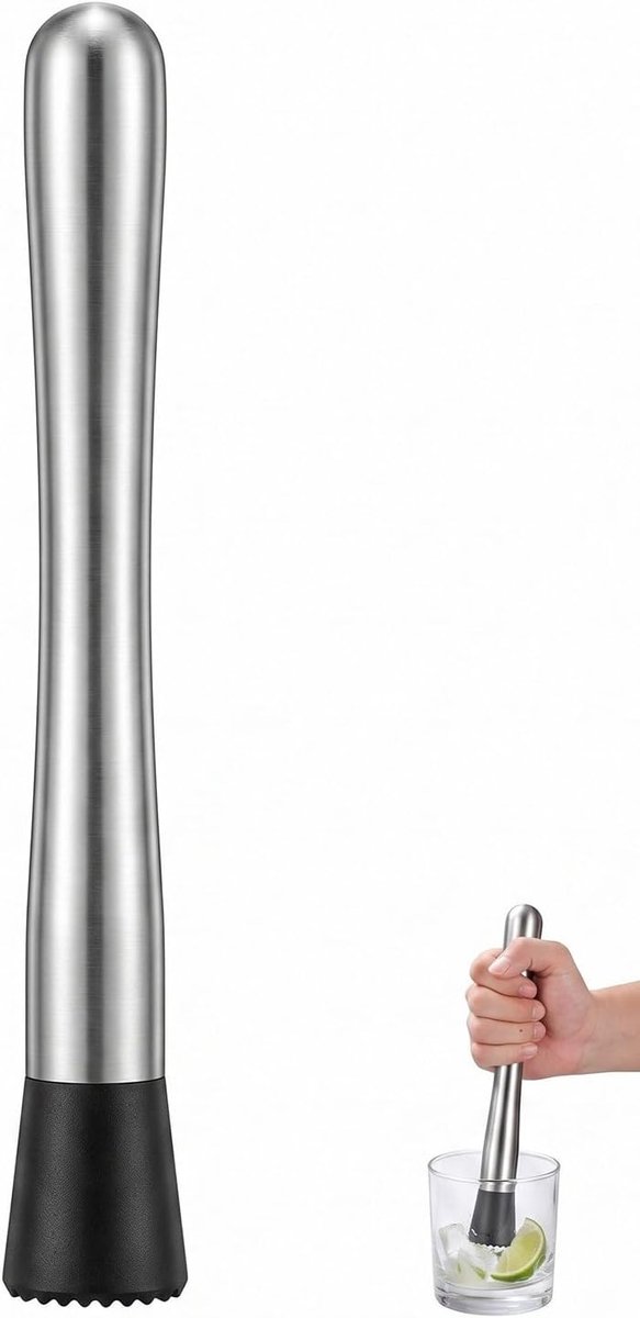 Cocktailstamper van roestvrij staal, 1 stuk, ergonomische anti-slip handgreep en brede klokkop, voor cocktails en sappen
