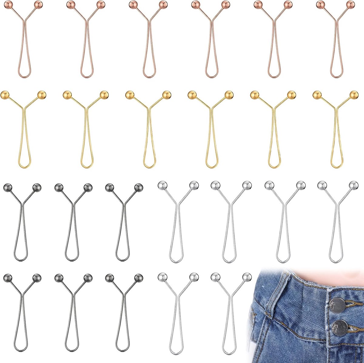 24 stuks broekverlengers voor dames, herbruikbare broektailleverlenger voor losse jeans, zonder naaien, broekriemklem, verstelbare tailleverlenger voor broeken, jeans, rokken