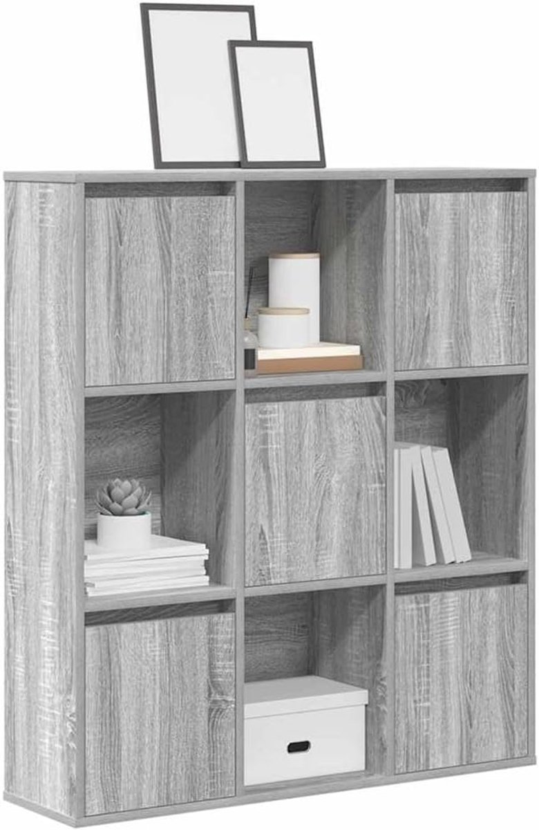 Boekenkast, grijs, Sonoma, 89 x 24 x 101,5 cm, houtmateriaal met flexibele deurmontage en veel opbergruimte voor boeken, tijdschriften, documenten, opslag