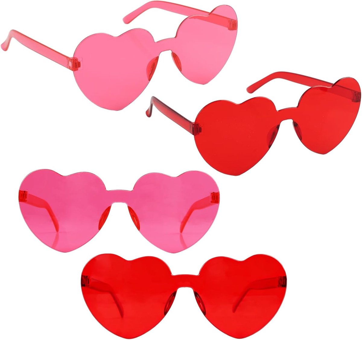 Brillen (2 rood + 2 roze) – de must voor elk feest, retrobril in hartvorm voor carnaval, Mardi Gras en verjaardag, stijlvolle decoratieve bril