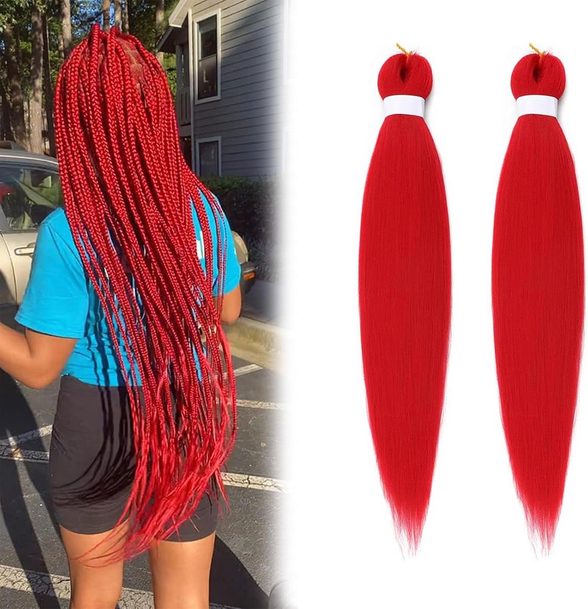 66 cm rode kleurverloop pruik Kpop Cosplay Rumi haarstukje vlechten kunsthaar vlechten extensions Roleplay kostuum party haar (2 stuks)