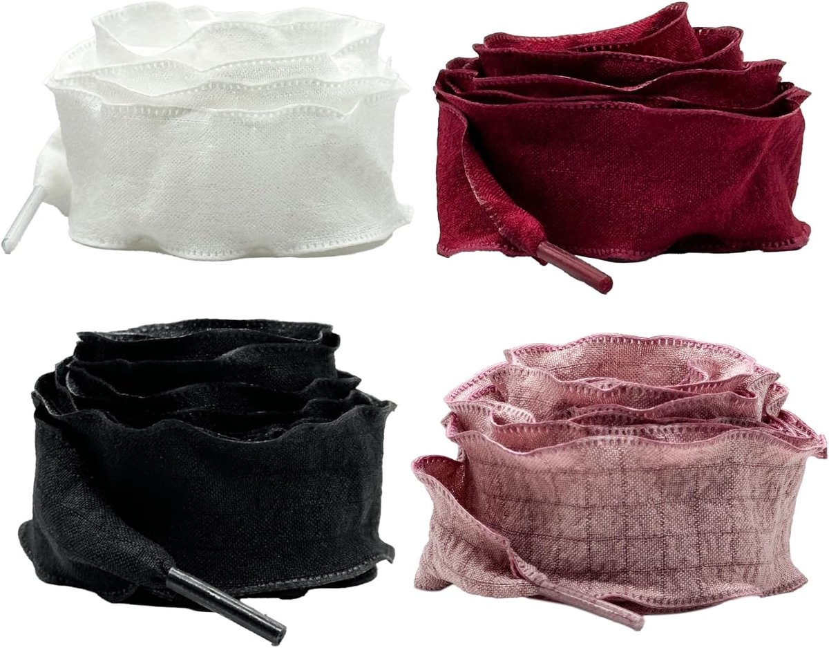 4 Paar Ruches Veters Breed 2,5 cm Lengte 120 cm, Golvende Brede Schoenveters voor Sneakers en Sportschoenen, Zachte Fluffy Veters voor Meisjes en Dames Mode