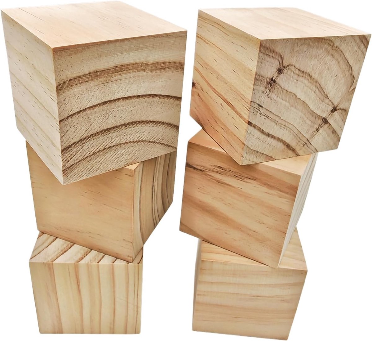 Houten kubussen 7,5 cm/6 stuks, onafgewerkte vierkante houten blokken natuurlijke houten blokken voor ambachten, snijwerk, doe-het-zelf projecten