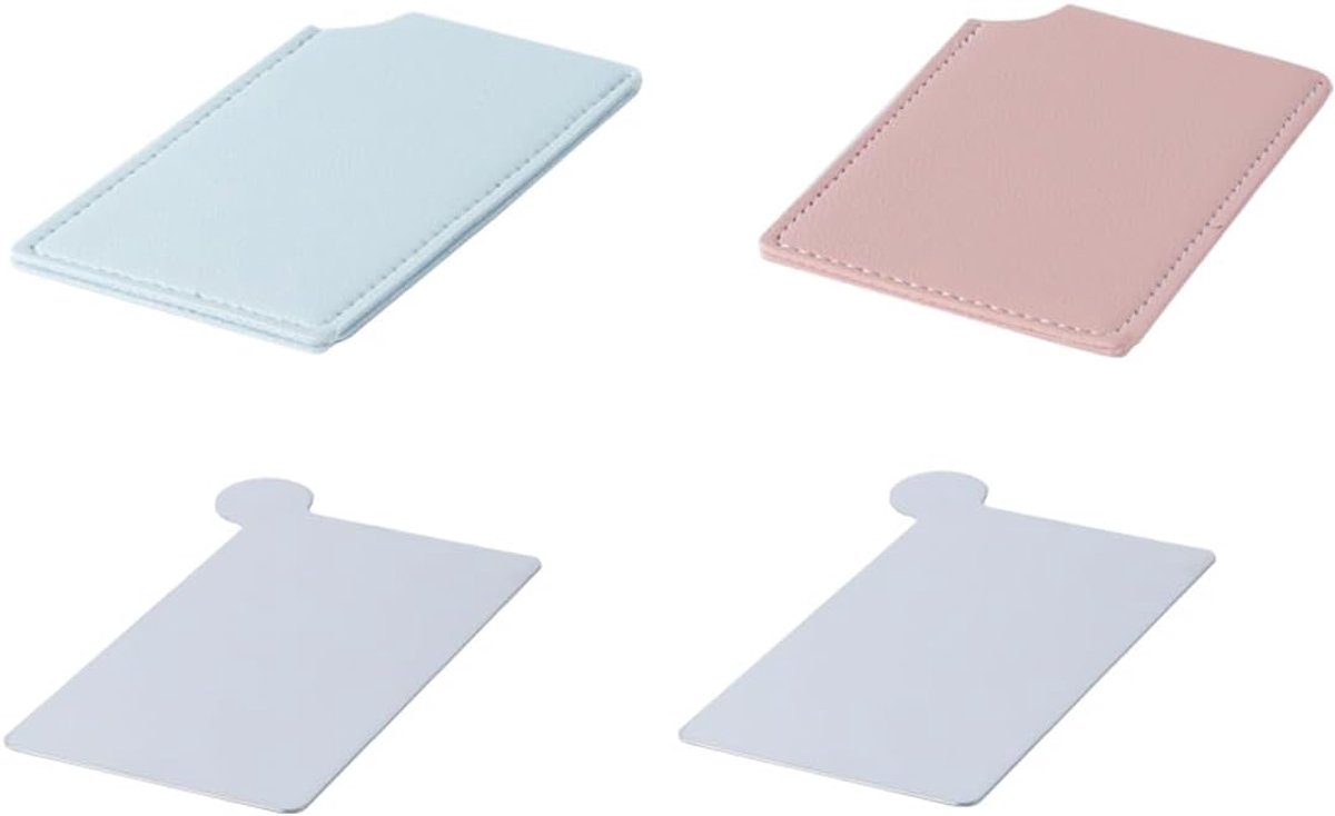 Handspiegels met handvat, kleine minispiegel voor handtas, roze lichtblauw roestvrij staal