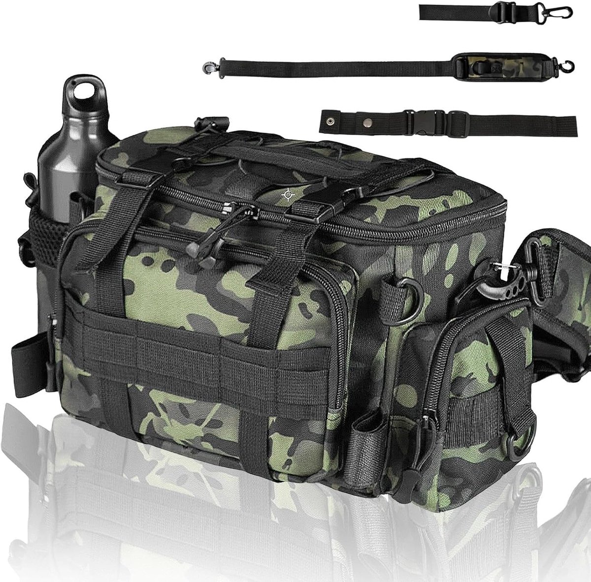 Angelkoffer met grote capaciteit - Multifunctionele draagtas voor hengelsport, schoudertas visgerei, forellentas en karpertas met camouflage print. Inclusief schouderband en handgrepen.