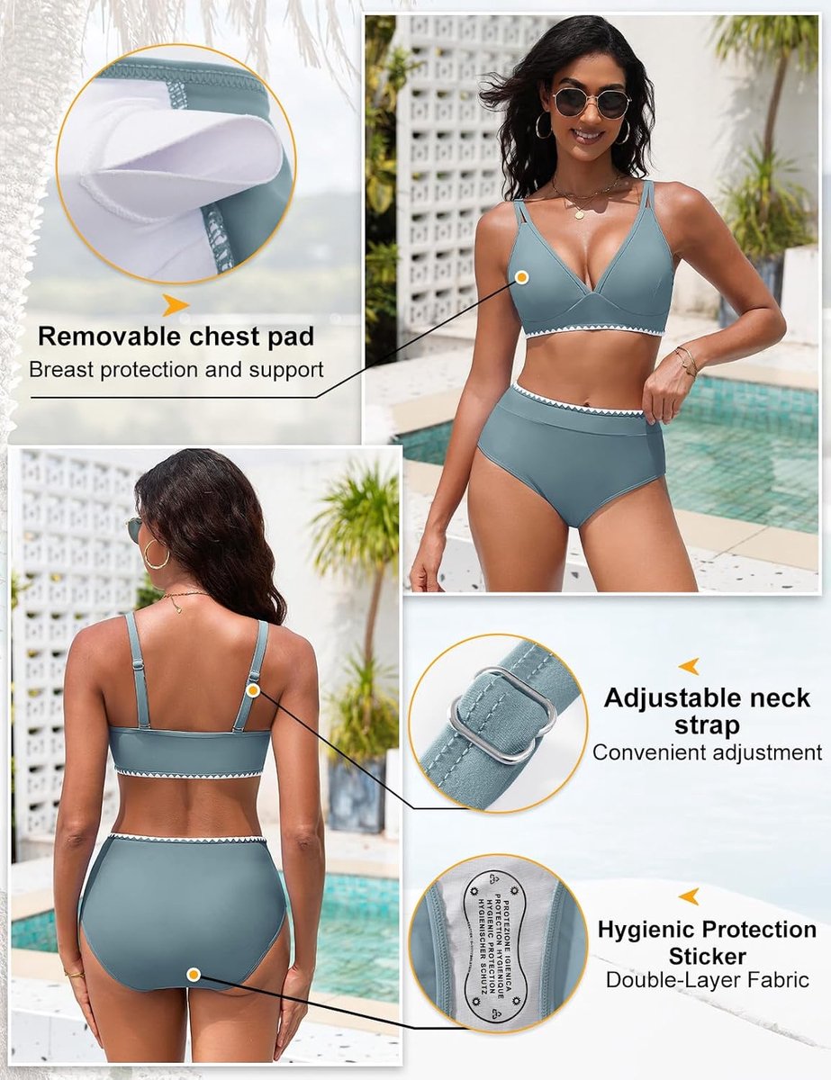Bikini's voor dames, hoog badpak, V-hals, push-up badpak, platte buik, sexy, zwemkleding