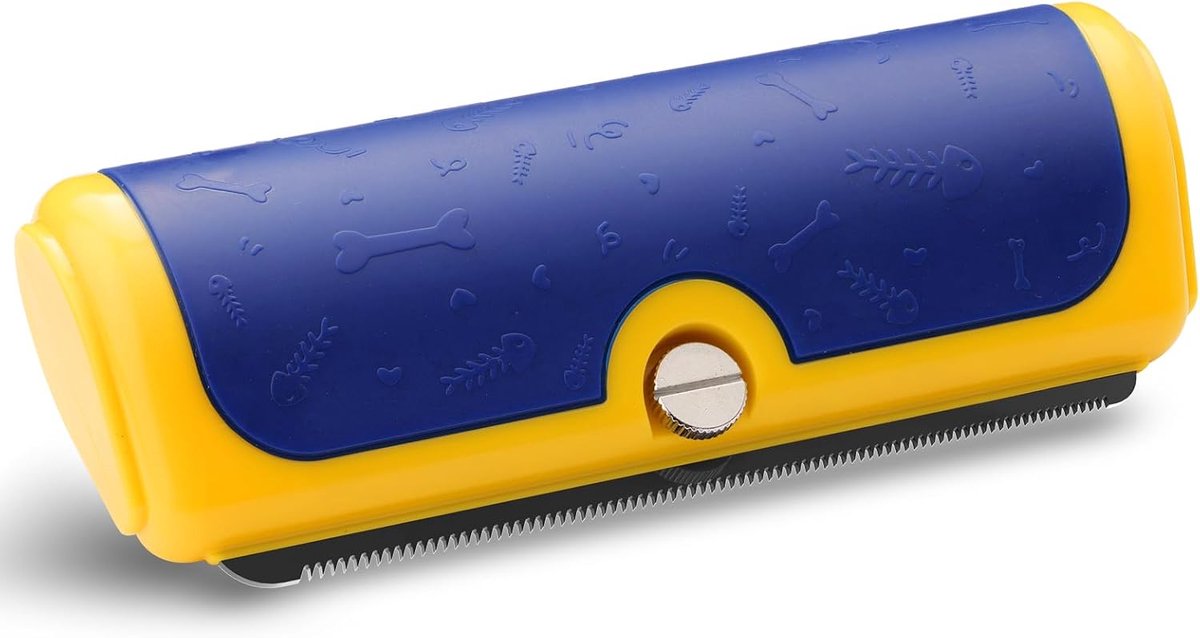 Hondenborstel en Kattenborstel Ontwoller - RVS Shedding Blade voor Losse Haren en Ondervacht, Deshedding Brush voor Kort en Middellang Haar, Blauw-geel